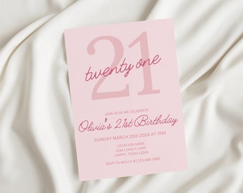 Editable 21st Birthday Dinner Invitation Digital Any Age Birthday Party Invite Editable Template Text Birthday Party Modern Pink Text Evite