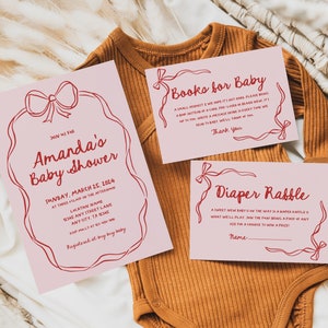 Coquette Bow babyshower uitnodiging handgetekende babyshower uitnodigen oud geld babyshower uitnodigen trendy grillige babyshower moderne uitnodigen