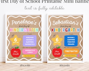 Editable Back to School Printable Banner Sign, First Day of School Sign Bundle, First Day of School Any Grade Photo Poster Board, Boy Girl