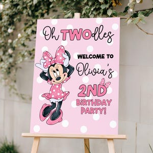 Oh Twodles födelsedagsvälkomstskylt Redigerbar Minnie 2-års födelsedagsskylt Söt mus andra födelsedag Oh Twodles inbjudan Boho flicka Minnie inbjudan bild 2