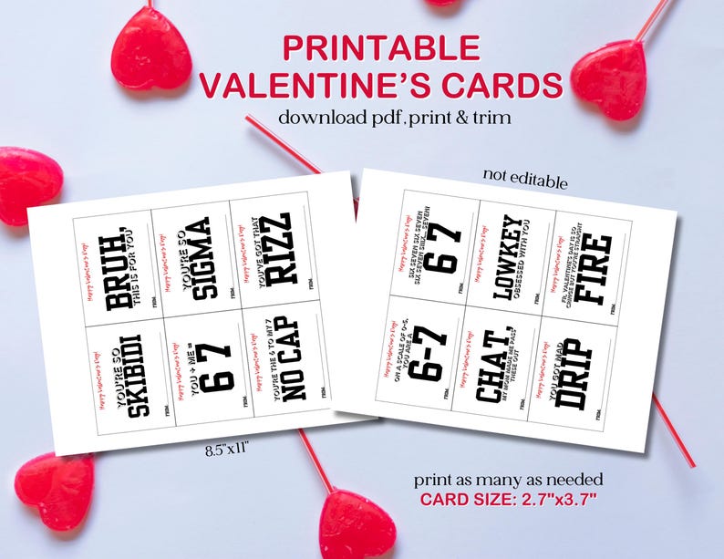 67 Slang Valentine Cards for Kids, Funny Classroom Valentines, Six ...