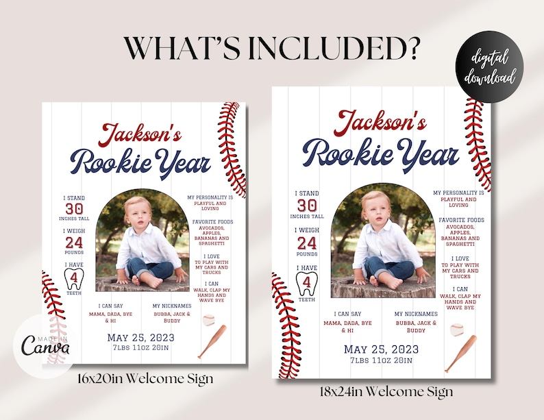 Rookie of the Year First Birthday Milestone Board, Baseball 1st ...