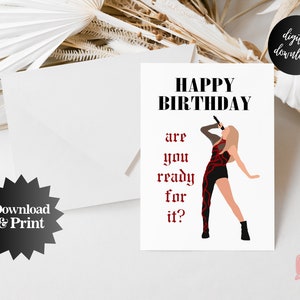 Cartão de feliz aniversário Taylor para impressão Você está pronto para isso? Cartão de reputação, presente fofo de 13º aniversário para adolescente na moda Taylor Eras Cartão de aniversário