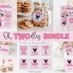 Oh Twodles födelsedagsvälkomstskylt Redigerbar Minnie 2-års födelsedagsskylt Söt mus andra födelsedag Oh Twodles inbjudan Boho flicka Minnie inbjudan bild 5