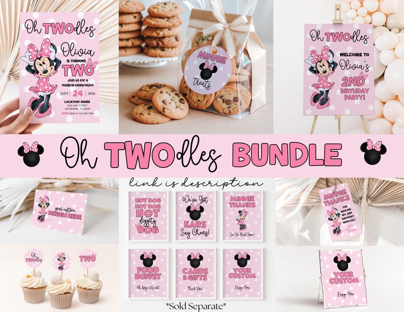 Oh Twodles födelsedagsvälkomstskylt Redigerbar Minnie 2-års födelsedagsskylt Söt mus andra födelsedag Oh Twodles inbjudan Boho flicka Minnie inbjudan bild 5