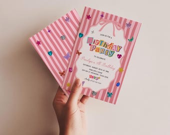 Whimsical Gemstone Birthday Party Invitation, Bedazzled Girl Birthday Invite, Colorful Jewel Party, Y2K Ransom Letter Party Invitation