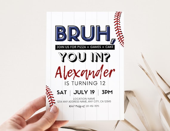 Baseball Birthday Invitation Bruh Its My Birthday Invite Teen Boy Birthday Invite Baseball Theme Rookie Year Baseball Ice Cream Drip Party