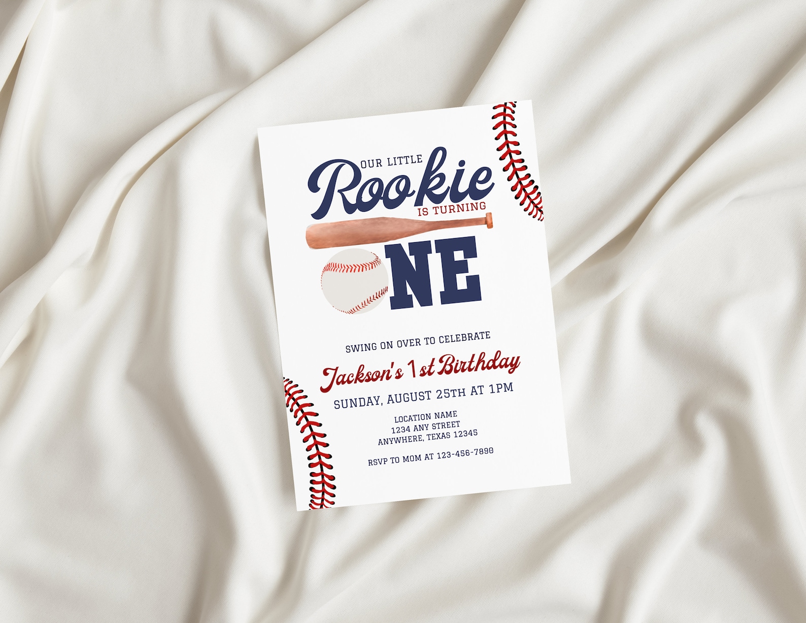 Editable Rookie of the Year First Birthday Invitation Baseball 1st ...