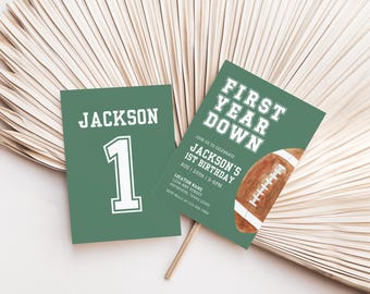 Editable Football Birthday Invitation First Year Down Invite Game On Football Invite Boy First Birthday Invite Boy 1st Birthday Party