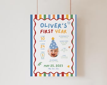 Fun to Be One Birthday Milestone Sign, One is Fun Party Hat Birthday Sign, Colorful Boy First Birthday Sign, Custom Photo 1st Birthday