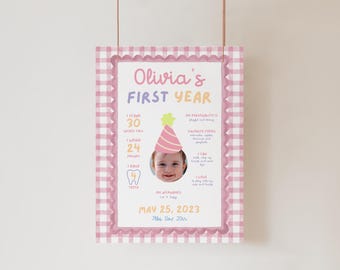 Fun to Be One Birthday Milestone Sign, One is Fun Party Hat First Year Board, Colorful Girl First Birthday Sign, Custom Photo 1st Birthday