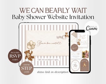 Bearly Wait Baby Shower Website Template, Interactive Baby Shower Website Invitation, Teddy Bear Digital Invite with RSVP, Envelope Reveal