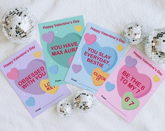 67 Kids Slang Valentines Day Cards, Printable Funny Valentine Card, Gen Z Alpha V-day Cards, Teen Tween Classroom Candy Heart Valentine Card