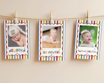 Colorful Boy Monthly Milestone Cards, Fun to Be One Birthday Milestone Banner, Newborn–12 Months Photo Banner, 5x7 First Year Photo Garland
