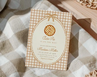Little Cutie Pie Baby Shower Invite, Fall Baby Shower Invitation, Autumn Gender Neutral Baby Shower,  Gingham Pumpkin Pie Baby Shower Invite
