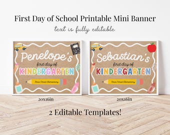 Editable Back to School Printable Banner Sign, First Day of School Sign Bundle, First Day of School Any Grade Photo Poster Board, Boy Girl