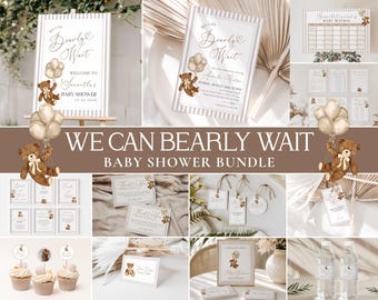 We Can Bearly Wait Baby Shower Bundle, Gender Neutral Teddy Bear Baby Shower Bundle, Striped Watercolor Teddy Bear Bundle Set, Baby Sprinkle
