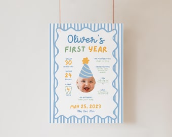 Fun to Be One Birthday Milestone Sign, One is Fun Party Hat Birthday Sign, Colorful Boy First Birthday Sign, Custom Photo 1st Birthday