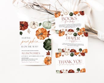 Editable Fall Baby Shower Bundle A Little Pumpkin Is On The Way Shower Invitation Autumn Baby Shower Fall Terracotta Baby Shower Decorations