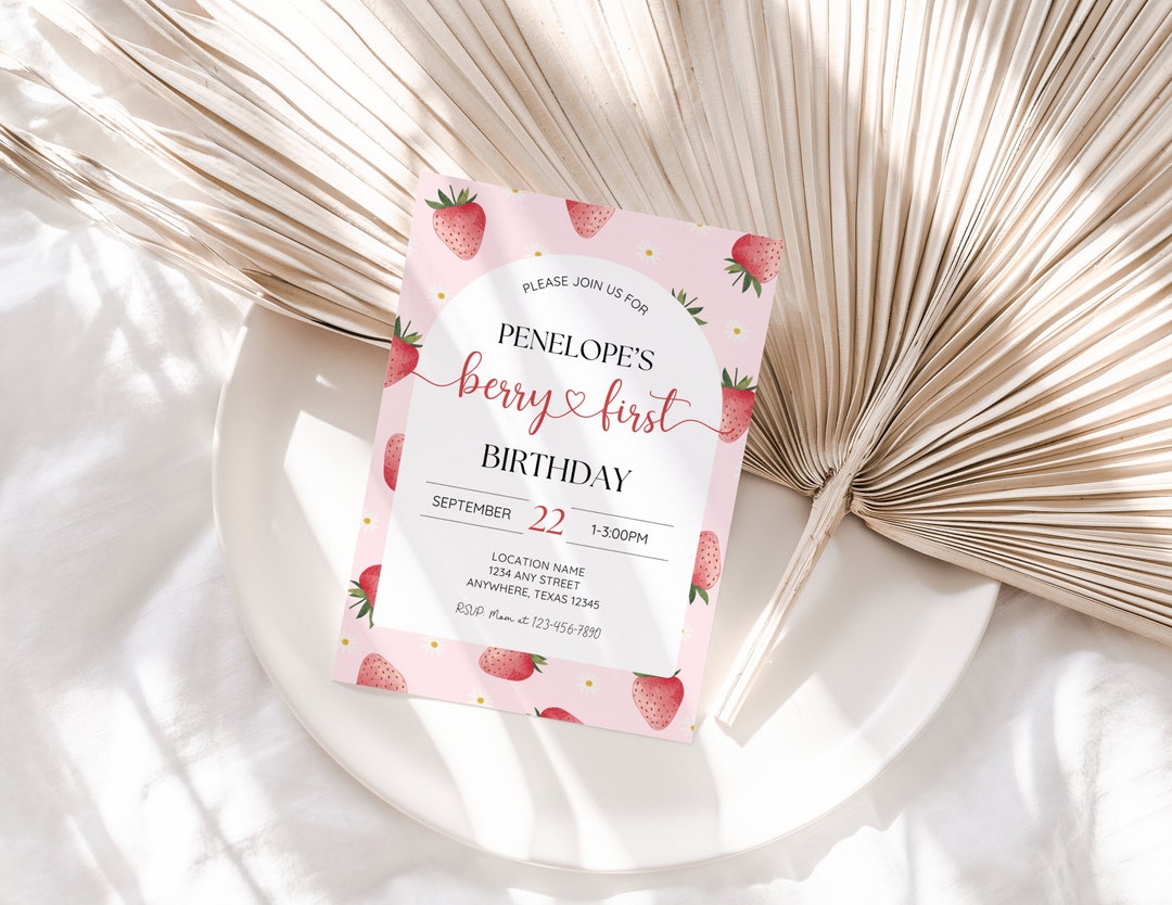Editable Berry First Birthday Invitation Strawberry 1st Birthday Invite ...