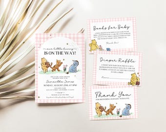 Zestaw na baby shower Kubusia Puchatka Klasyczny zestaw na baby shower Kubusia Puchatka Różowy zestaw na baby shower Małego Kochanego Kubusia Puchatka Vintage