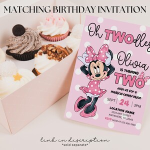 Oh Twodles födelsedagsvälkomstskylt Redigerbar Minnie 2-års födelsedagsskylt Söt mus andra födelsedag Oh Twodles inbjudan Boho flicka Minnie inbjudan bild 3