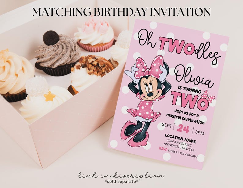 Oh Twodles födelsedagsvälkomstskylt Redigerbar Minnie 2-års födelsedagsskylt Söt mus andra födelsedag Oh Twodles inbjudan Boho flicka Minnie inbjudan bild 3