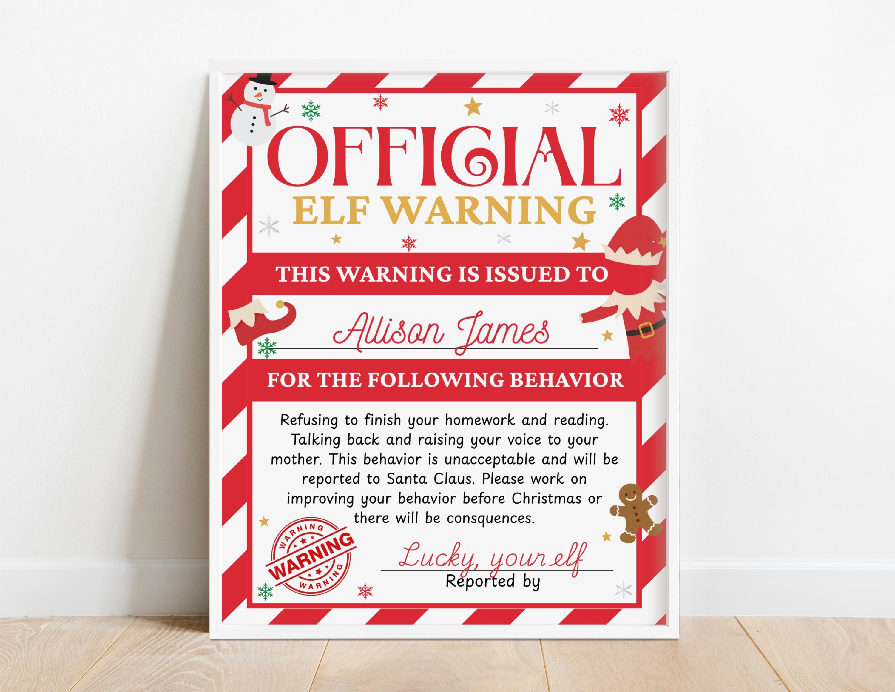 Editable Warning Letter From Elf Template Naughty List Warning ...