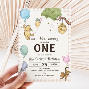 Invito di compleanno Winnie the Pooh Classico invito neutro Winnie The Pooh Invito per il primo compleanno di Little Hunny Invito vintage per orsetto Pooh per qualsiasi età
