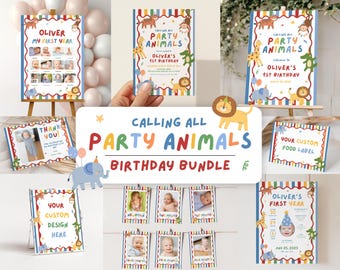 Party Animals Birthday Bundle, Safari Animals Birthday Party, Fun to be One Party Hat Birthday Party, Colorful Boy First Birthday Bundle