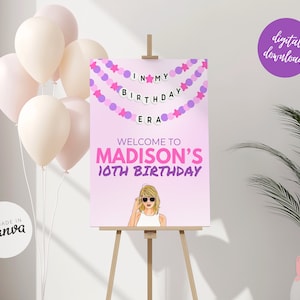 Panneau d&#39;anniversaire imprimable Taylor Welcome, 18 x 24 époques, décorations à thème de fête d&#39;anniversaire à l&#39;époque de mon anniversaire, invitation panneau de fête numérique