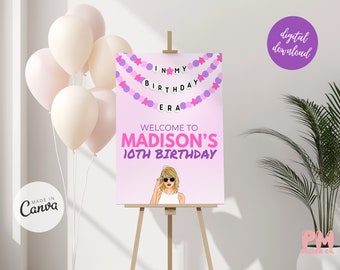 Printable Taylor Welcome Birthday Sign 18X24 Eras Birthday Party Theme Decorations In My Birthday Era Invite Digital Party Sign