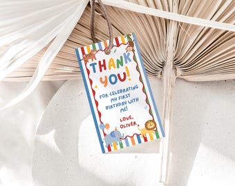 Party Animals Thank You Tags, Safari Animals Birthday Party, Editable Colorful Any Age Birthday Favor Tags, Calling All Party Animals Party