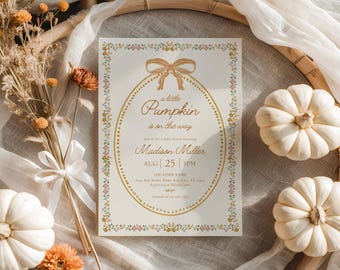 Little Pumpkin Baby Shower Invite, Whimsical Fall Floral Baby Shower Invitation, Autumn Baby Shower,  Elegant Invite, Gender Neutral Shower