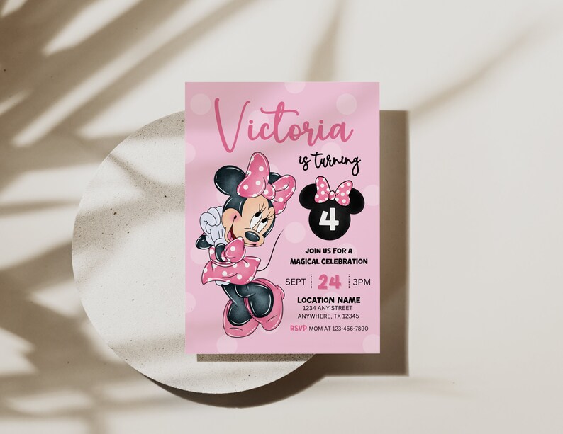 Editable Minnie Birthday Invitation for Any Age Digital Cute Mouse ...