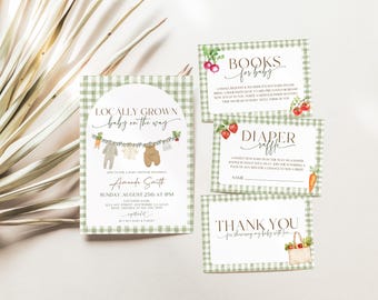 Locally Grown Baby Shower Invitation Bundle Boho Farmer's Market Baby Shower Invite Homegrown Baby Sprinkle Digital Locally Grown Invitation