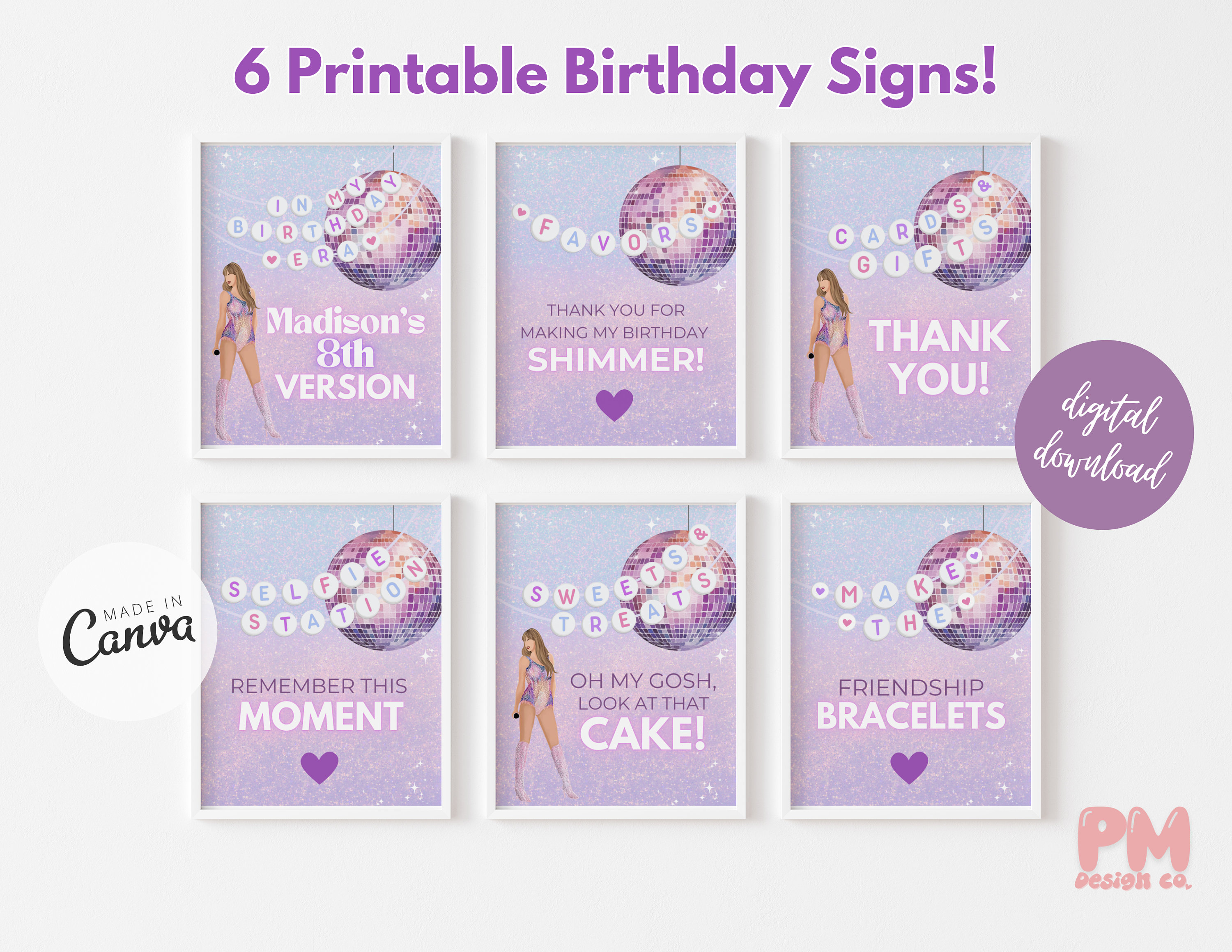Printable Taylor Birthday Bundle Signs 8x10 Eras Birthday Party Theme Poster In My Birthday Era Invite Party Favors Digital Party Table Sign