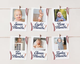 Rookie of the Year Monthly Milestone Cards, Baseball 1st Year Photo Garland, 1–12 Months First Birthday Photo Banner, Boy Milestone Banner