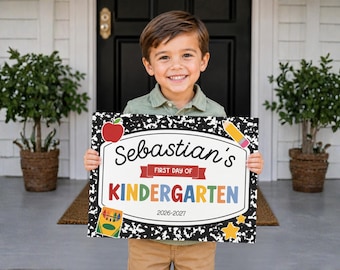 Editable Back to School Printable Sign, Reusable First Day of School Handheld Sign, First Day of School Photo Poster, Composition Notebook