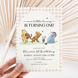 Invito di compleanno Winnie the Pooh Classico invito neutro Winnie The Pooh Invito per il primo compleanno di Little Hunny Invito vintage per orsetto Pooh per qualsiasi età