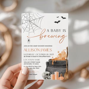 Halloween Baby Shower Invitation A Baby is Brewing Halloween Baby Shower Fall Baby Shower Invite Little Boo Is Almost Due Spooky Baby Shower