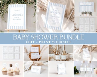 Baby Boy Shower Bundle, Blue Striped Baby Shower Bundle, Preppy Boy Baby Shower Theme, Minimalistic Baby Shower Bundle, Old Money Aesthetic