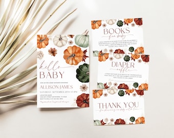 Fall Baby Shower Invitation Little Pumpkin Baby Shower Invite Bundle Autumn Baby Shower Invite Fall Hello Baby Shower Gender Neutral Shower