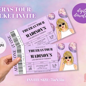 Bearbeitbares Taylor Eras Party Ticket einladen Überraschung Musik Ticket Stub in meiner Geburtstags-Ära Trendy Taylor Invite Ts Konzertandenken Erinnerungsstücke
