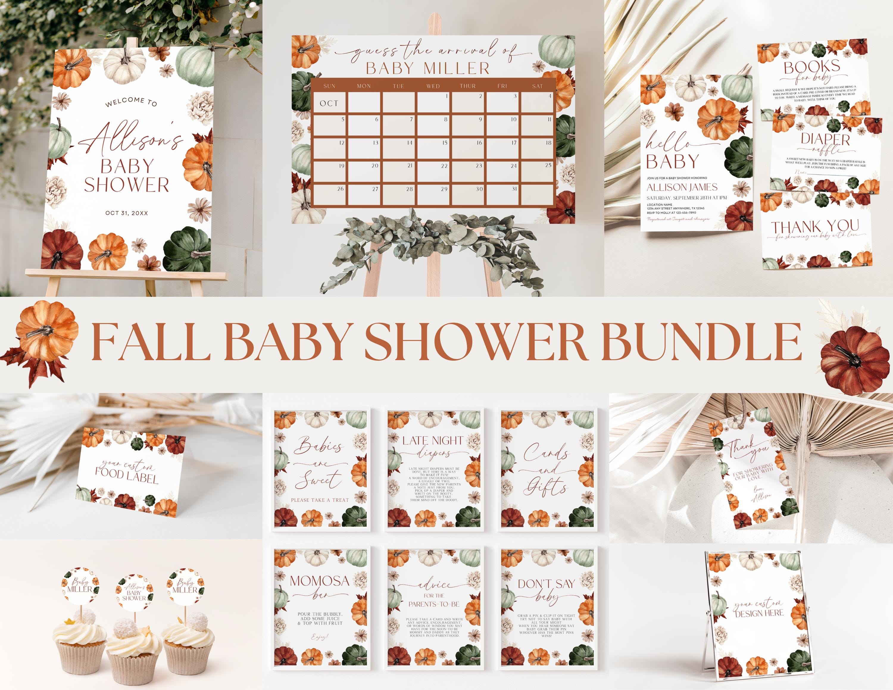 Fall Baby Shower Bundle Little Pumpkin Baby Shower Decorations Autumn Baby Shower Fall Hello Baby Shower Invite Bundle Halloween Baby Shower