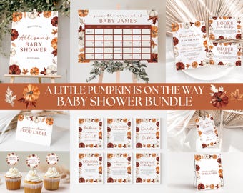 Fall Baby Shower Bundle Little Pumpkin Baby Shower Decorations Autumn Baby Shower Fall Hello Baby Shower Invite Bundle Halloween Baby Shower
