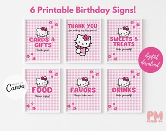 Printable Kitty and Friends Birthday Party Bundle Signs 8x10 Cute Kawaii Hello Birthday Kitty Party Favors Sanr-o Birthday Digital Template