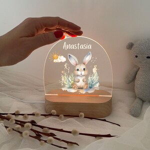 Luce notturna personalizzata, regalo per neonati, nascita, regalo per battesimo, cameretta per bambini, regalo di compleanno, lampada da comodino, regalo, coniglio, bambina