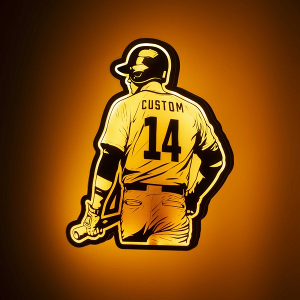 Personalized Baseball Player Wall Light - Multi-color Light With Remote Controller - Custom Name Lamp for Boys Room - Kids Night Light