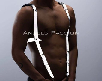 Glow in the Dark (Reflective) Trouser suspenders, Men's shoulder and chest harness - Reflective Clubwear